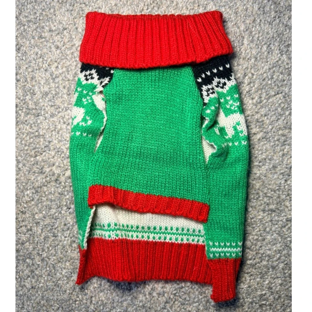 Meowy‎ Christmas Pet Sweater Green Red Fair Isle Cat Dog Holiday One Size OS